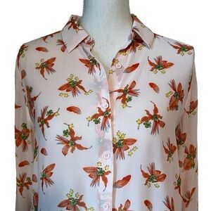 COLLECTIVE CONCEPTS WOMENS PRETTY TROPICAL PEACH COLORED LONG SLEEVE BLOUSE